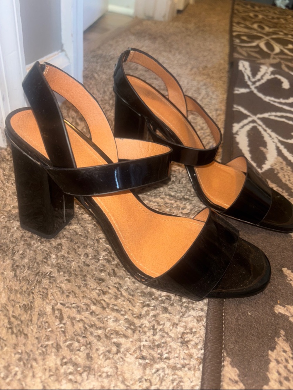 H&M Black Patent Block Heel Slingbacks